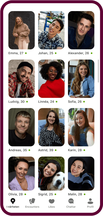 Programu ya Badoo inayoonesha gridi ya wasifu tofauti wa wanawake.